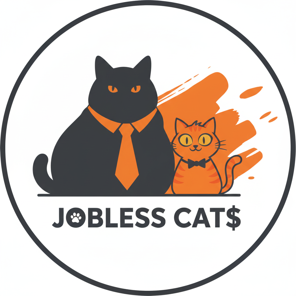 Logo: Chubby grey cat and an orange torbie